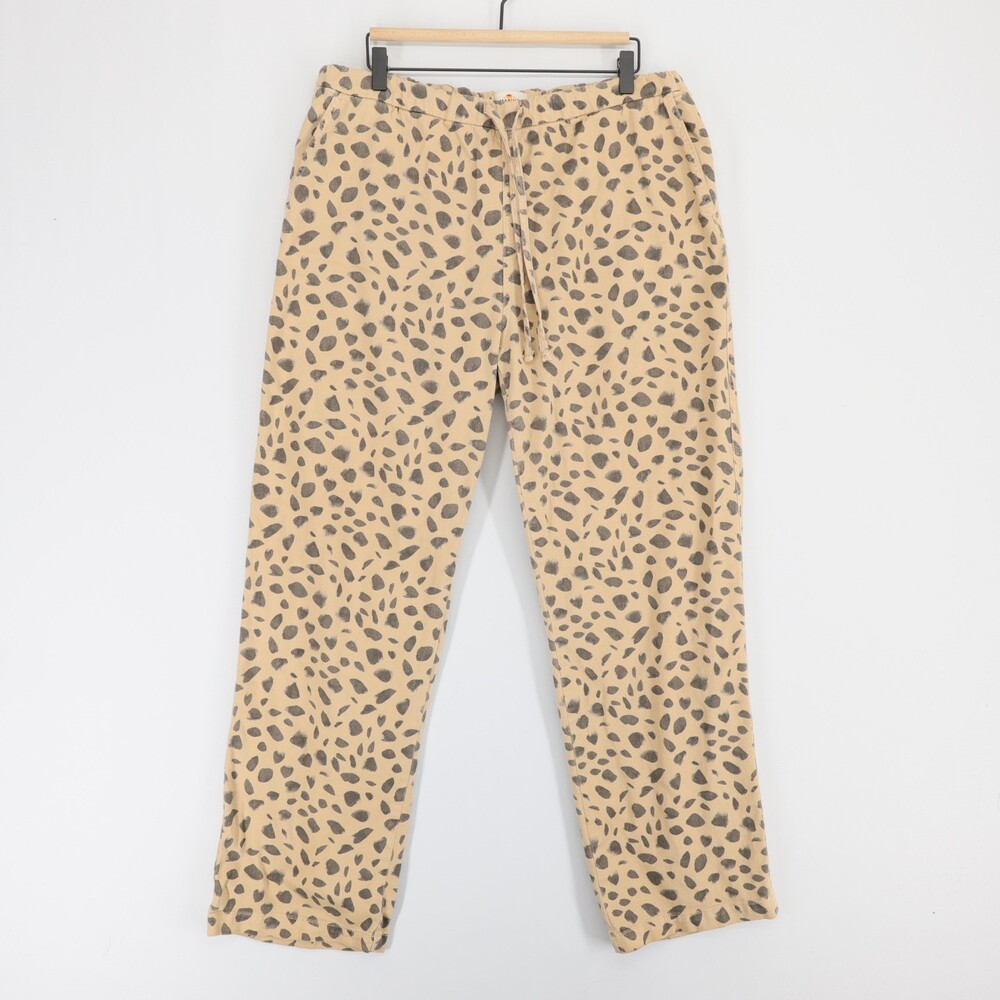 Marine Layer Denim Drawstring Pants Womens XL Tan Leopard Print Elastic Waist